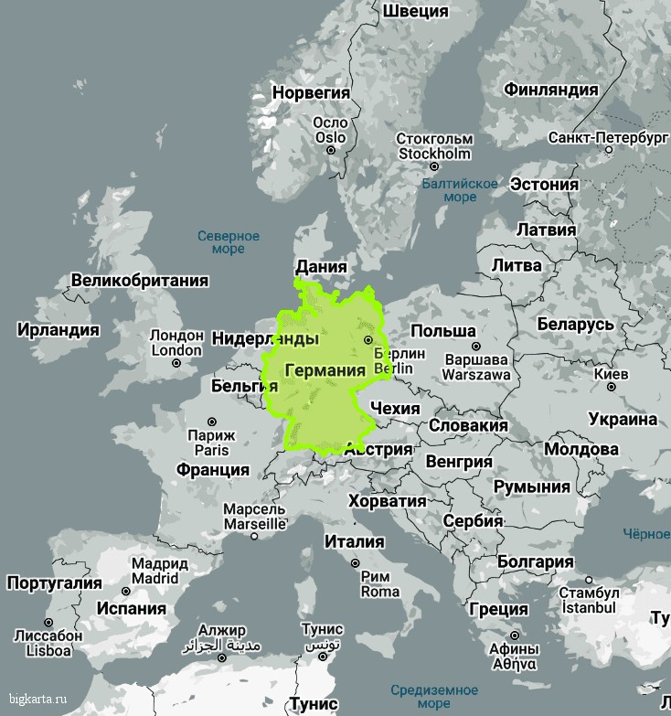 Карта Германии с границами в Европе