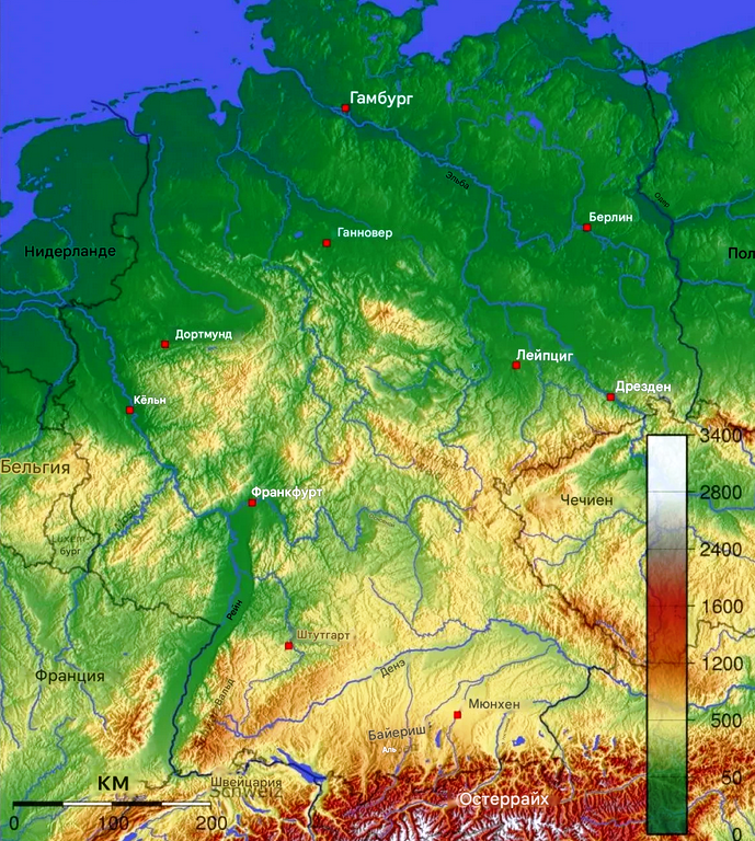 Географическая карта Германии